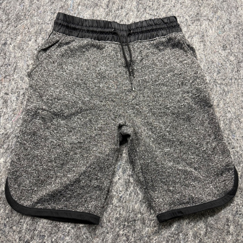 Akademiks Mens Gray Marl Fleece Shorts Black Trim Drawstring Size Medium